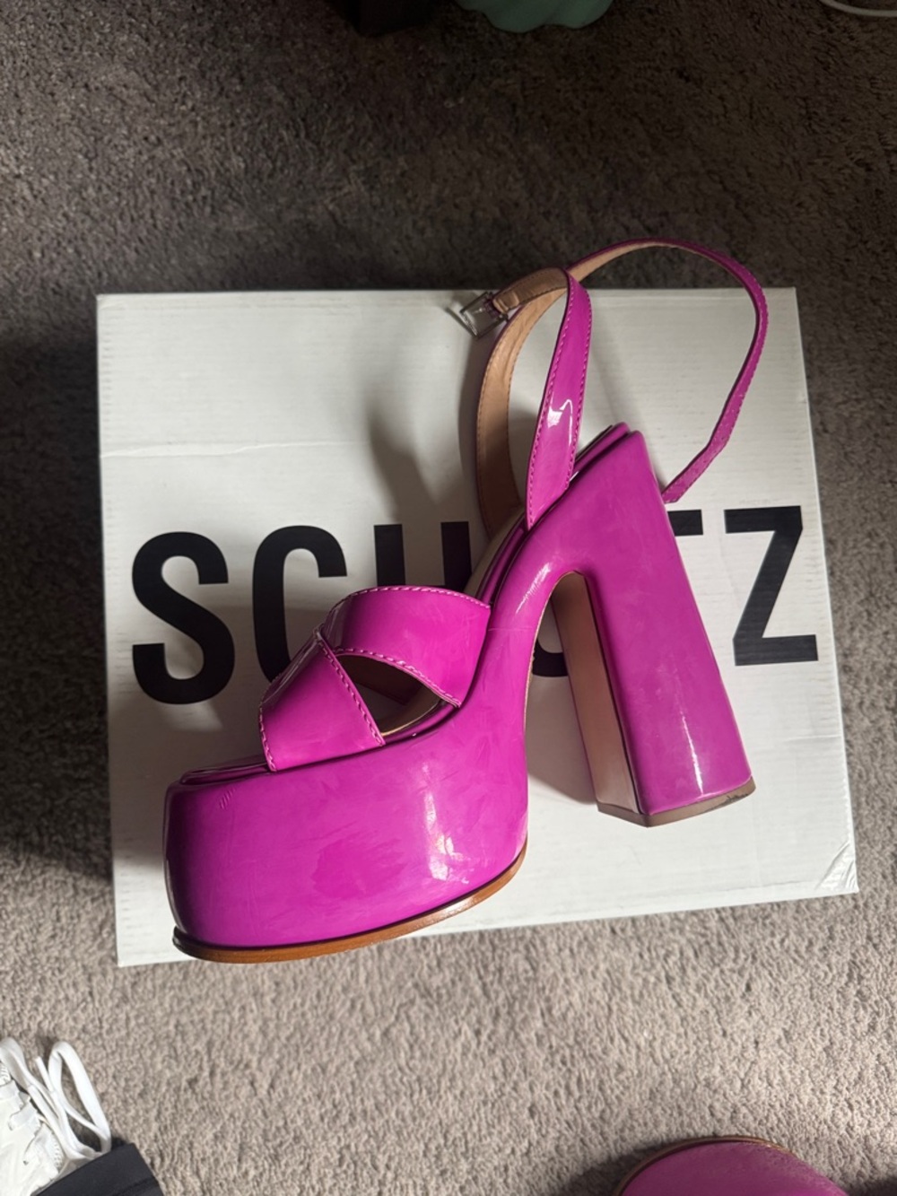 SCHUTZ Hot Pink Patent Platform Slingback Heels - Picture 3 of 4